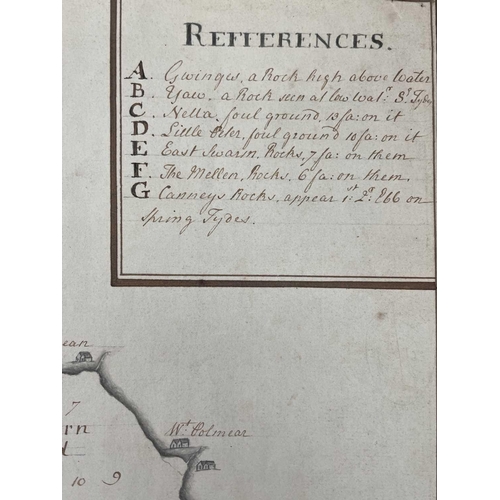 220 - MAPS. A circa late 1700 hand-drawn sea chart of Mevagissey Bay and Saint Blazey Bay, showing Port Me... 