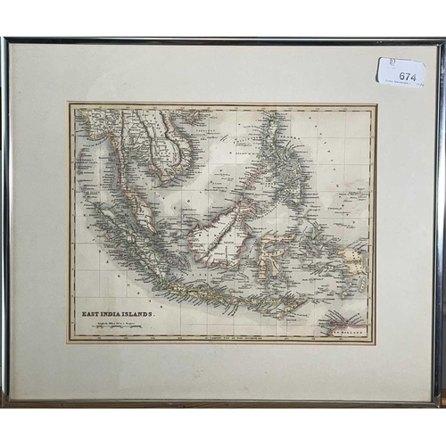 236 - MAPS. 19th Century map of the 'East India Islands, hand coloured, framed and engraved, approx 19.5cm... 