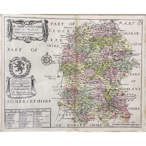 238 - RICHARD BLOME. 'A Mapp of Wiltshire with its Hundreds,' hand coloured engraved map, centrefold visib... 