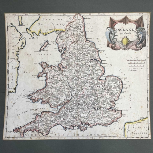 255 - ROBERT MORDEN. 'England,' copper engraved map, hand coloured borders and decorative title, spotting,... 