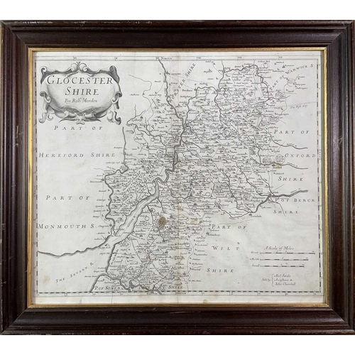 257 - ROBERT MORDEN. 'Gloucester,' copper engraved map, from Camden's Britannica, framed and glazed, 1695.... 