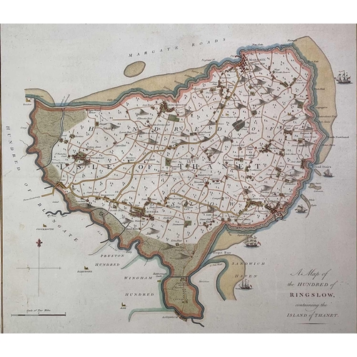 259 - 'A Map of the Hundred of Ringslow, containing the Island of Thanet,' engraved map, hand coloured, fr... 