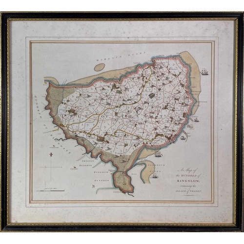 259 - 'A Map of the Hundred of Ringslow, containing the Island of Thanet,' engraved map, hand coloured, fr... 