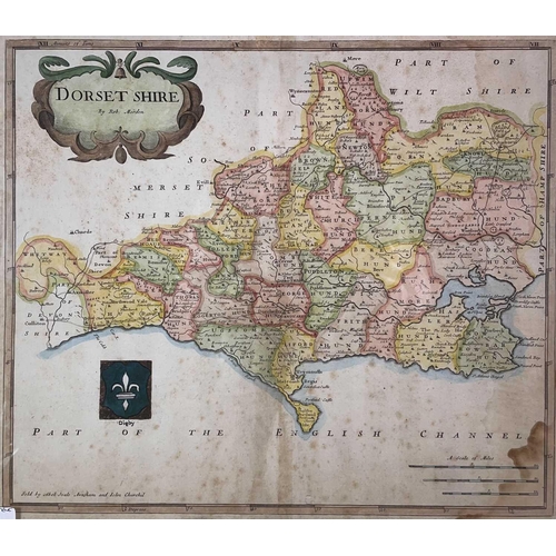 259A - MAPS. 'Dorsetshire,' by Robert Morden, later hand coloured, tide mark and toned, framed and glazed, ... 