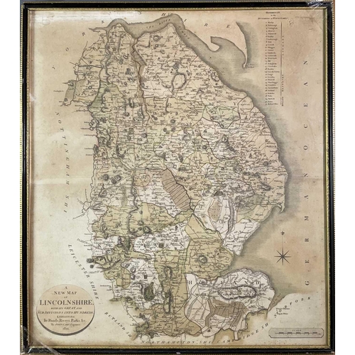 259A - MAPS. 'Dorsetshire,' by Robert Morden, later hand coloured, tide mark and toned, framed and glazed, ... 