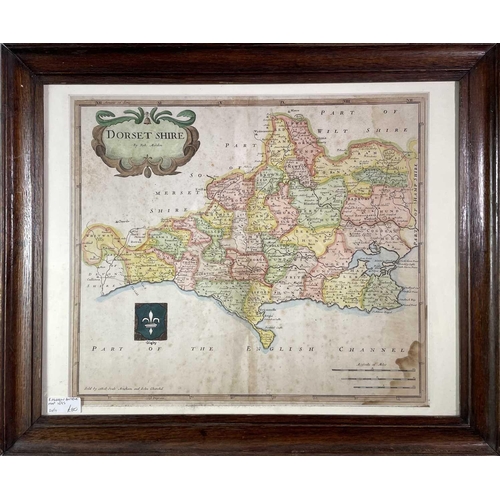 259A - MAPS. 'Dorsetshire,' by Robert Morden, later hand coloured, tide mark and toned, framed and glazed, ... 