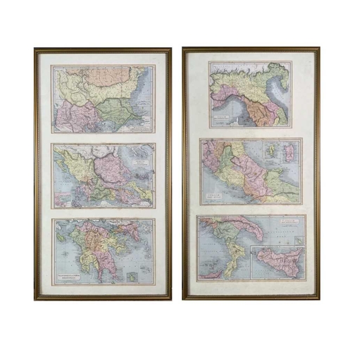 260 - MAPS. Two framed tripychs of early 20th century Greece and Italy, showing the North, Middle and sout... 