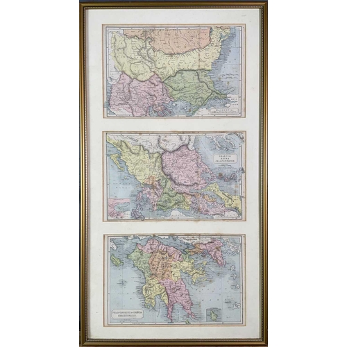 260 - MAPS. Two framed tripychs of early 20th century Greece and Italy, showing the North, Middle and sout... 