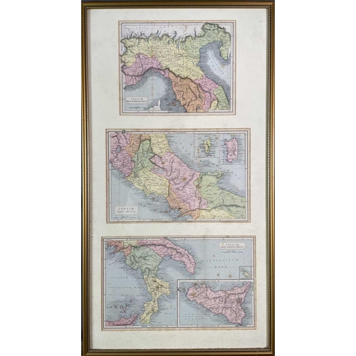 260 - MAPS. Two framed tripychs of early 20th century Greece and Italy, showing the North, Middle and sout... 