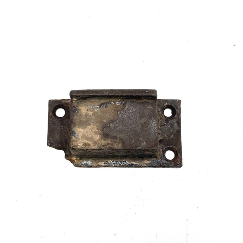 106 - A 19th century iron door lock and key the oak frame stamped Keep & Hinkley, together with another si... 