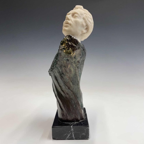 110 - An alabaster and bronze bust with a marble base of possibly Vaslav Nijinsky signed indistinctly, hei... 