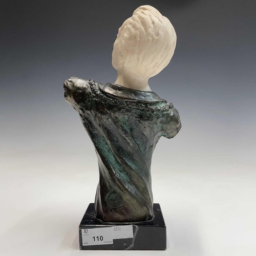 110 - An alabaster and bronze bust with a marble base of possibly Vaslav Nijinsky signed indistinctly, hei... 