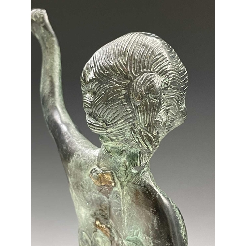 113 - A cast metal figure of putto indistinctly signed to base, height 34cm.