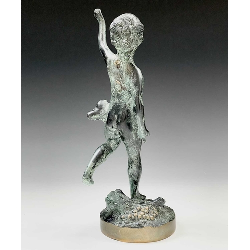 113 - A cast metal figure of putto indistinctly signed to base, height 34cm.