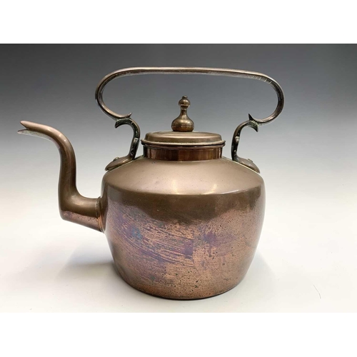 117 - A Victorian copper kettle, with overhead handle and pierced knop, height 27cm, together with a mahog... 