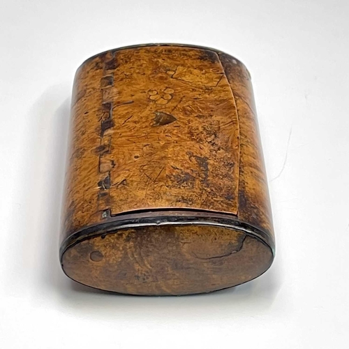 119 - A Victorian amboyna large snuff box, with wood hinge and inset shield, width 13.6cm.