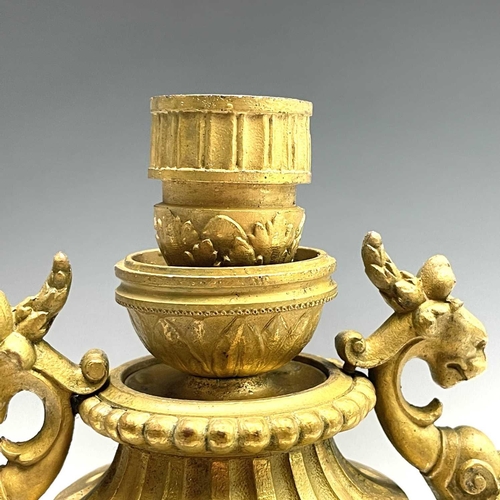 137 - A pair of French gilt spelter cassolette, circa 1890, stamped P.H.Mourey, with reversible covers/can... 