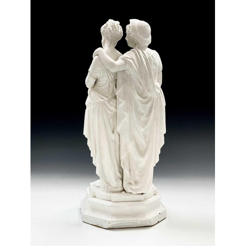 143 - A painted spelter cast group of lovers in the classical style signed Bourel to base, with a tripod s... 