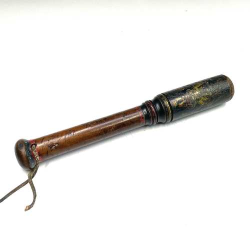 150 - A William IV painted truncheon, length 33cm, together with a 19th century plumbers treen lead dressi... 