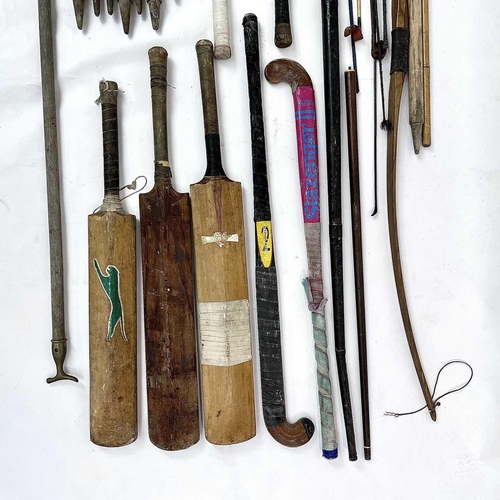 157 - A collection of vintage sporting equipment including Gray Nicholls Crusader Extra Special Reblade cr... 