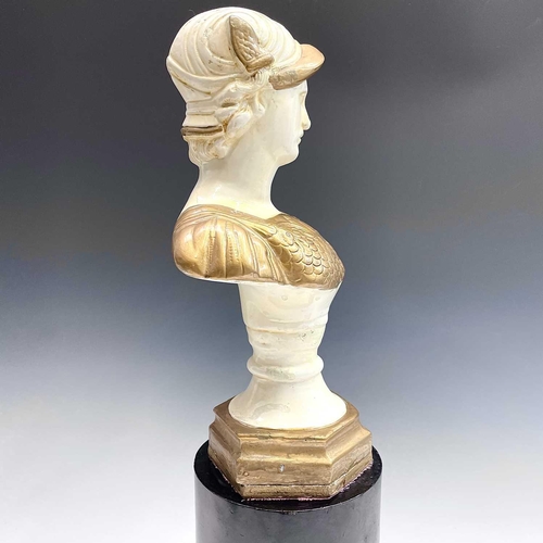 166 - A painted cast metal classical style bust on a separate plinth, combined height 63cm.