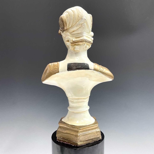 166 - A painted cast metal classical style bust on a separate plinth, combined height 63cm.