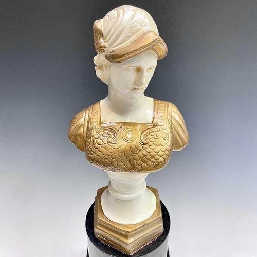 166 - A painted cast metal classical style bust on a separate plinth, combined height 63cm.