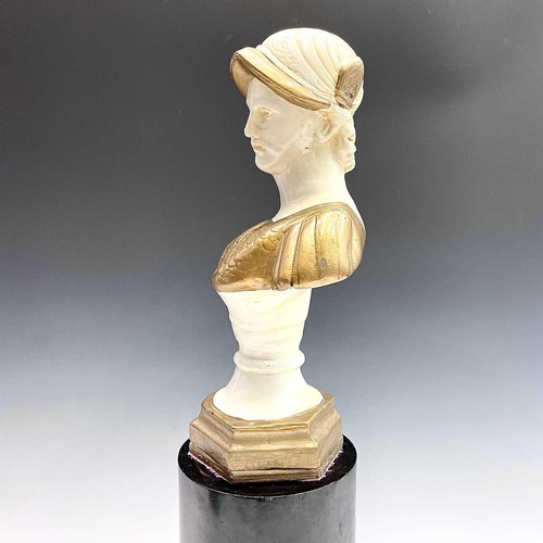 166 - A painted cast metal classical style bust on a separate plinth, combined height 63cm.