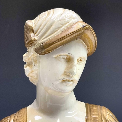 166 - A painted cast metal classical style bust on a separate plinth, combined height 63cm.