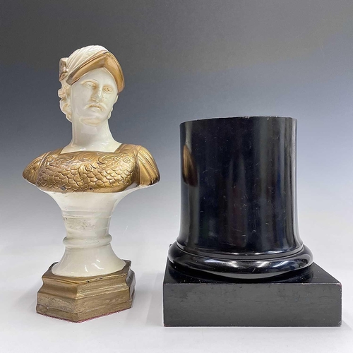 166 - A painted cast metal classical style bust on a separate plinth, combined height 63cm.