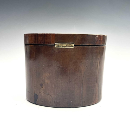 26 - A George III mahogany oval tea caddy, with floral inlaid ribbon tied decoration, width 14.5cm.