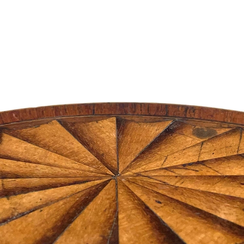 28 - A George III mahogany, crossbanded and satinwood inlaid oval trinket box, with large paterae to the ... 