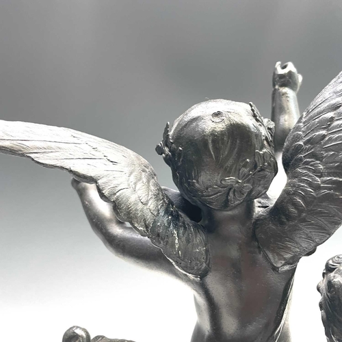 29 - After Rousseau, a bronze group of three cherubs, early 20th century, emblematic of art, music and sc... 