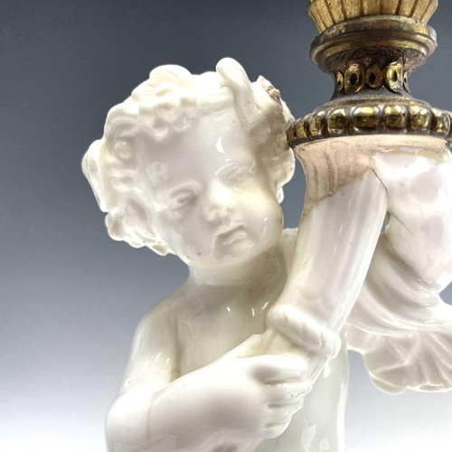 30 - A pair of white marble baluster turned table lamps, 20th century, height 37cm, together with an Engl... 