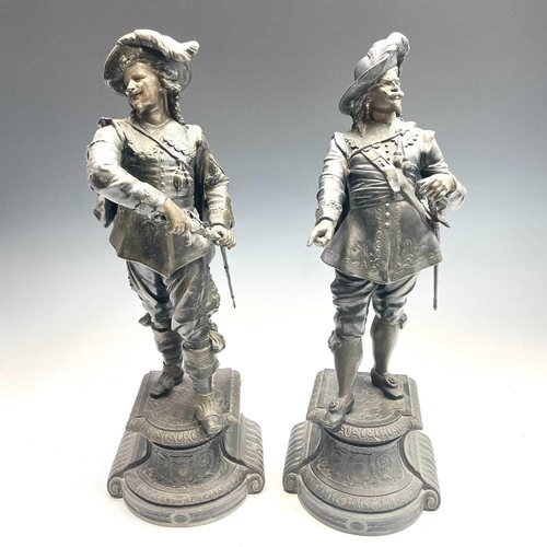 322 - A pair of French bronzed spelter figures of Cavaliers, late 19th century, height 52cm.