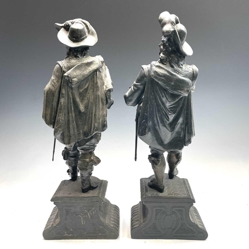 322 - A pair of French bronzed spelter figures of Cavaliers, late 19th century, height 52cm.