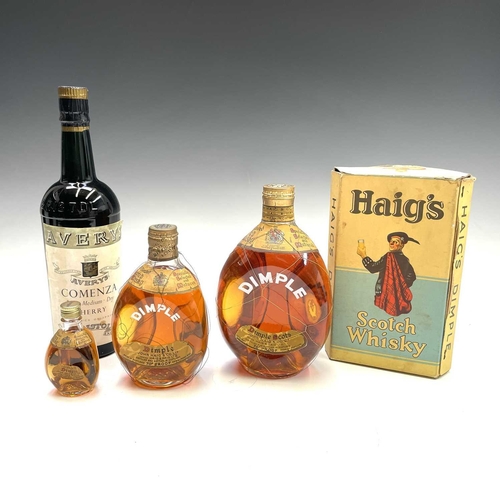 353 - Haig's Dimple Scotch whisky circa 1950 in presentation box together with a smaller bottle and a mini... 