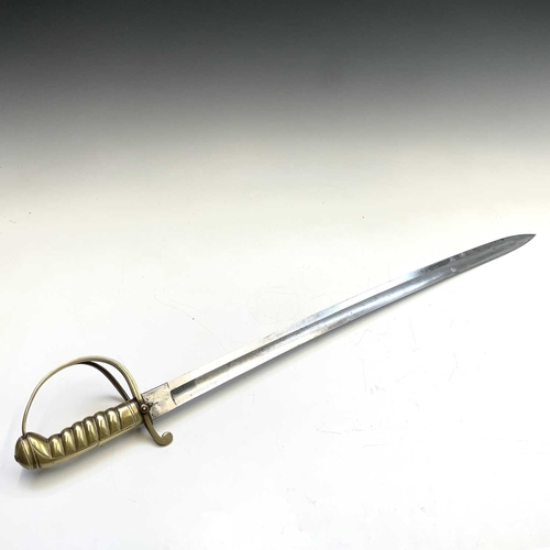 357 - A German sword, mid 19th century, with solid brass grip and curved guard, the blade stamped a crown ... 