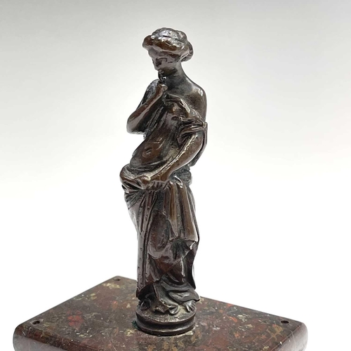 37 - A bronze figure of a Classical maiden, late 19th century, on a Cornish serpentine rectangular base, ... 