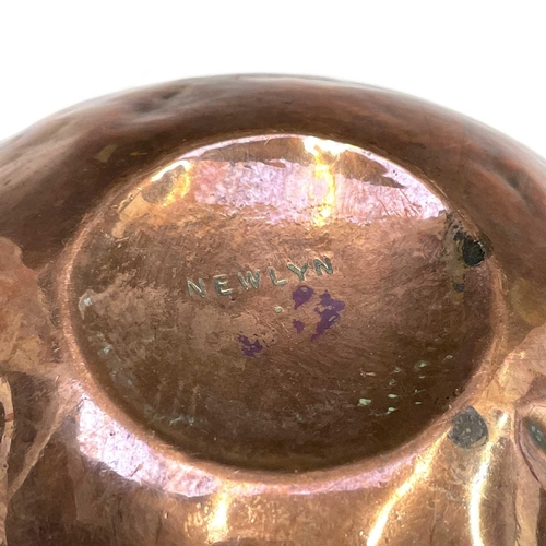 41 - A Newlyn copper rose bowl, with pierced top, repousse decorated with medlars, stamped mark, diameter... 