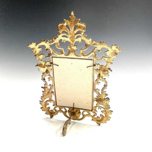 42 - Three 19th century French cast brass gilded photo frames decorated in rococo style, height 31cm.