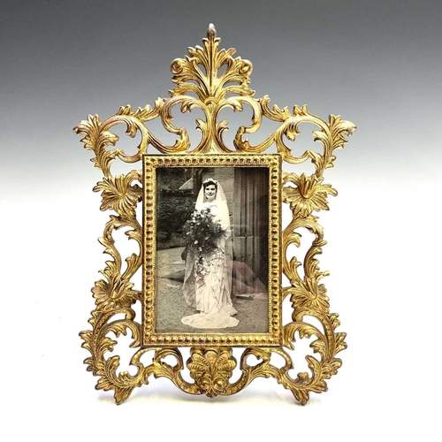 42 - Three 19th century French cast brass gilded photo frames decorated in rococo style, height 31cm.