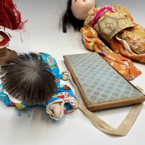 68 - A Japanese composition head doll, 20th century, in traditional costume, height 48cm, together with t... 