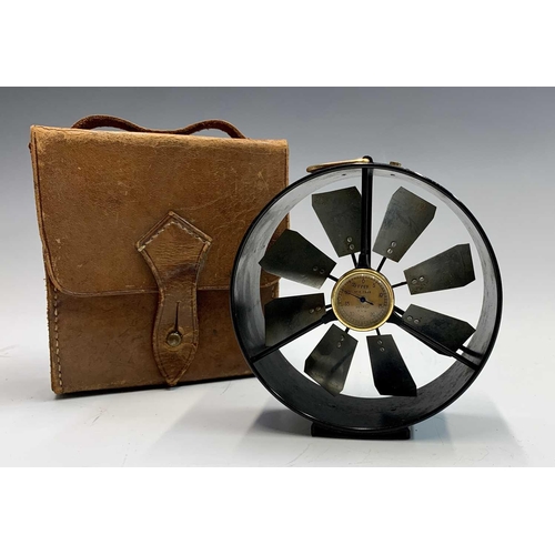 69 - An anemometer by Negretti and Zambra, with brass and black lacquered finish, leather case, stamped t... 