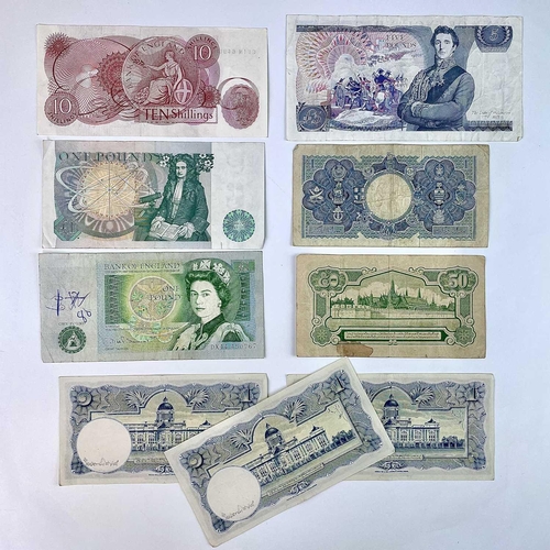 102 - G.B. and Foreign Banknotes. Comprising: Uncirculated Fforde 10/- note, 2 x £1 and a £5 Somerset bank... 