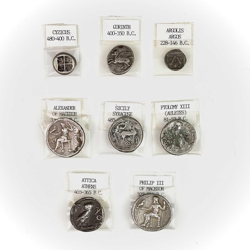 105 - Ancient Greece - Silver Coins. Accumulation of 8 coins from a collection put together many years ago... 