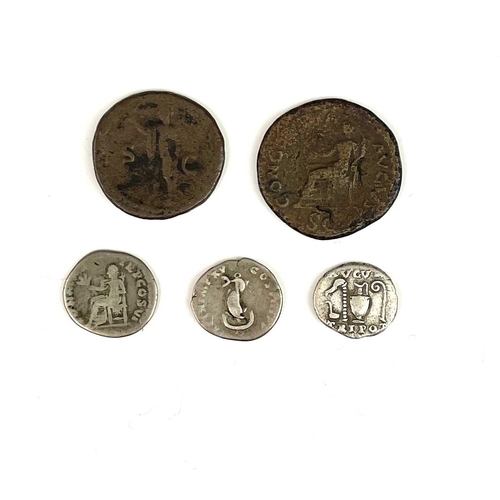 112 - Roman Empire - Vespasian/Titus 69-81 AD. 5 coins including 3 silver. From same collection as previou... 