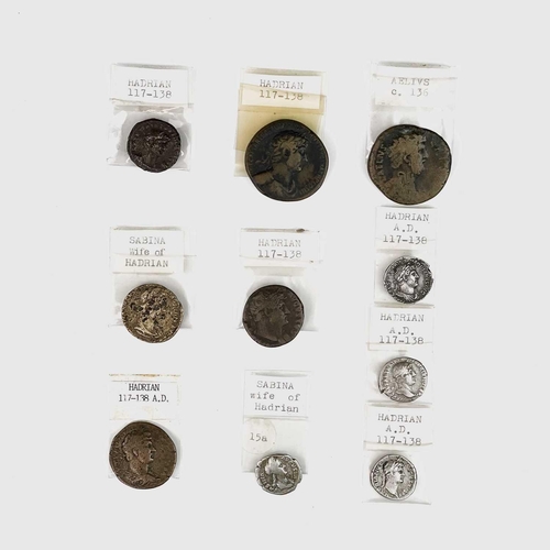 115 - Roman Empire, Hadrian / Sabina / Aelius 117-138 AD. 10 coins - including 4 silver from same collecti... 