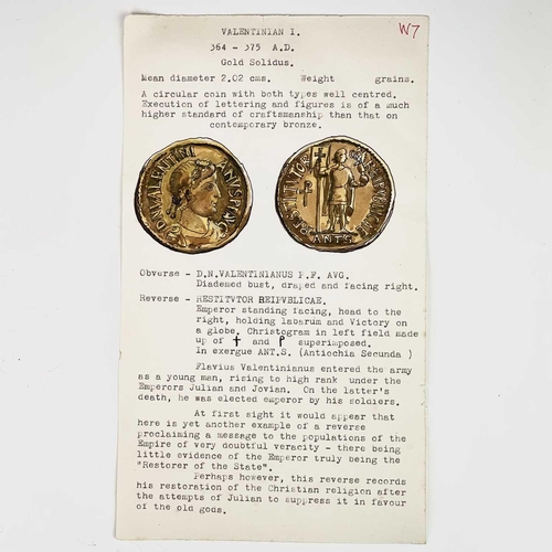 129 - Roman Empire, Valentinian I 364-75. Gold Solidus (2.02cm) weight 4.1 gms with illustration and resea... 