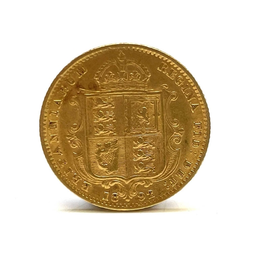 130 - Great Britain Gold Half Sovereign. An 1892 Shield back Jubilee head half sovereign.